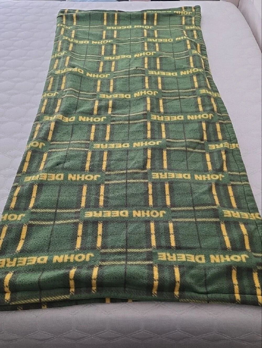 Vintage Wool Blend John Deere Green and Yellow Logo Fleece Throw